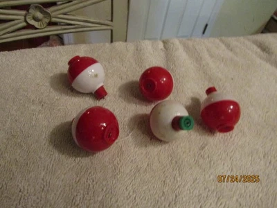 Vintage Hard Plastic 1.25" Red & White Fishing Line Bobber Set of 5 1960s USA - Image 1 of 4