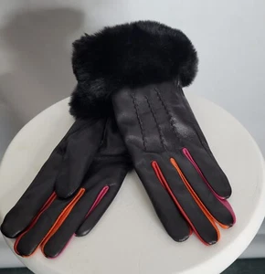 Black Faux Leather Gloves with Faux Fur Size Medium - Picture 1 of 4