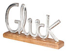 Schriftzug Glck L29cm Metall Silber Mango Holz Tischdeko Happy Deko Aufsteller