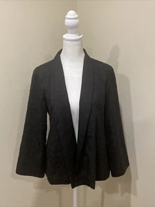 Eileen fisher XS blazer Black Embroidery Detail 100% Silk Open Front Long Sleeve - Picture 1 of 4