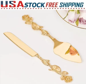 Cake Cutting Set for Wedding Personalized Gold Cake Knife and Server Set Custo - Picture 1 of 6