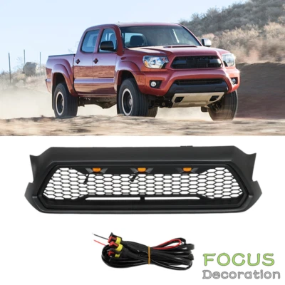 Parrilla de parachoques delantero negra mate con luces LED para Toyota Tacoma 2012-2015 Foto 1 de 4