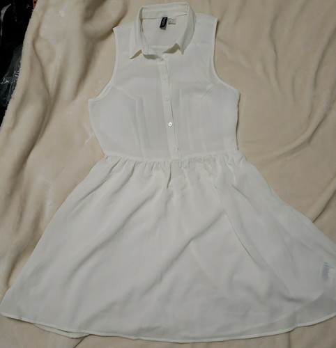 OFF WHITE Abito donna gonna intera corta Divided H&M bianco sporco sartoriale top con colletto taglia 4