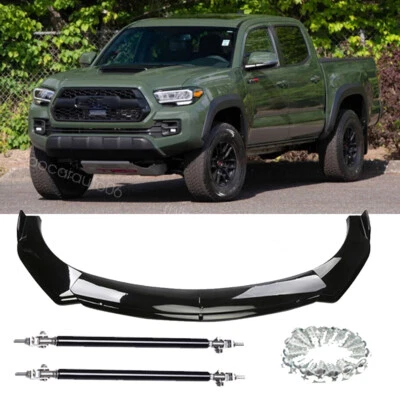 Glossy Black Front Bumper Lip Splitter+Sturt Rods Chip Spoiler For Toyota tacoma - Imagem 1 de 4