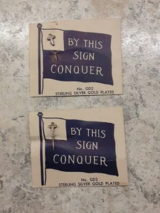 Pin de solapa vintage Tiny Cross "By This Sign Conquer" No. Oro de plata de ley GD2 - Imagen 1 de 2