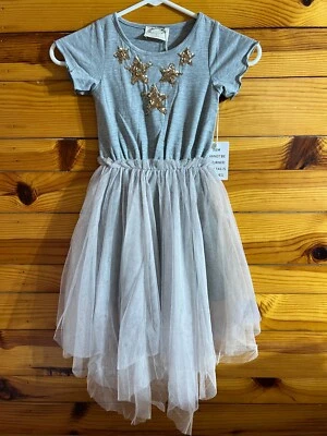 NWT Mia Joy Joyfolie Feya Dress Tulle & Gold Sequin Stars Heather Gray Size 5 - Image 1 of 4