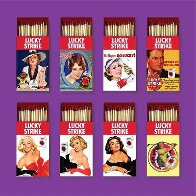 Vintage Style Lucky Strike Ad Decorative Matches Boxes 8pc. Classic Pin-Up Art. - Image 1 of 2