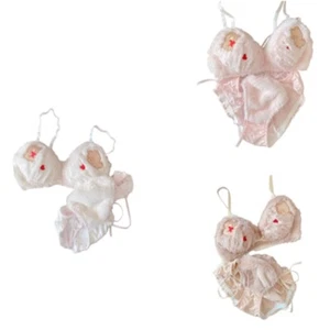 Women s Anime Bear Plush Bra and Tie Side Panty Set No Underwire Furry Underwear - Picture 1 of 17
