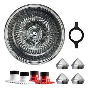 14x7 Rev 100 Spoke SS Straight Lace Lowrider Wire Wheels, Bullet Caps, Set of 4 - Picture 1 of 94