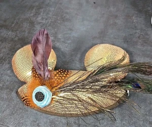 Disney Parks Minnie Mouse Ears Peacock Sequence Gold Feather Headband Hat - Picture 1 of 8