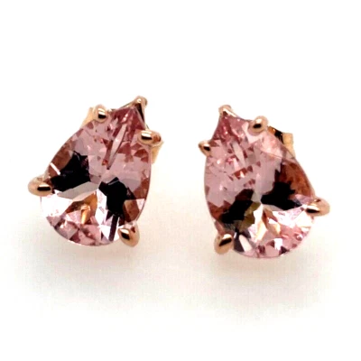 Natural Pear Pink Morganite Stud Lady's Earrings 14K Rose Gold 7.64Ct - Image 1 of 4