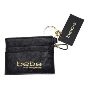 NUEVO CON ETIQUETAS Bebe Los Angeles *LEER* Llavero Tarjetero Estuche Negro Dorado Imitación Cuero - Imagen 1 de 14