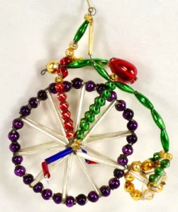 Czech Gablonz Christmas Ornament Bicycle Colorful Glass Beads Vintage #11 - Picture 1 of 8