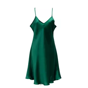 SilkSilky Womens M Pure Silk Cami Full Slip Nightgown Undergarment Chemise Green - Picture 1 of 8