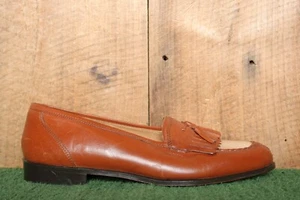 Vintage STANLEY BLACKER Cognac Leather & Canvas Kiltie Tassel Loafers Sz. 9M - Picture 1 of 10