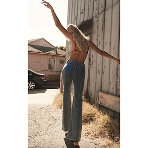 Free People Thunderbird Flare Jeans Blue Lighting Bolt Flare Jeans Size 32 70s - Picture 1 of 6