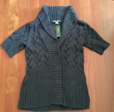 Cárdigan Suéter Eddie Bauer Mediano Manga Corta Tejido Cuello Capucha a Presión Cuervo Nuevo con Etiquetas Foto 1 de 4