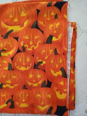 Alexander Henry Halloween Happy Jacks Fun Jack O Lantern Pumpkins Fabric 22"x43" - Image 1 of 4