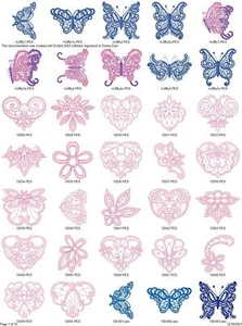 326 LACE CUTWORK HEARTS BUTTERFLIES MORE Embroidery Machine Design Pattern USB - Picture 1 of 12