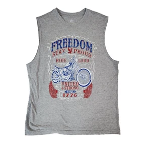 Celebrate! Patriotic Mens Sleeveless T-Shirt Medium Gray Freedom Muscle #1859 - Picture 1 of 7