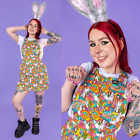 Run And Fly Some Bunny Loves You Print Dungaree Pinafore 8 24 Groovy Easter Vtg