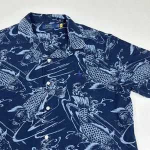 Polo Ralph Lauren Shirt Mens Large Linen Blend Koi Fish Camp Short Sleeve NWT - Picture 1 of 11