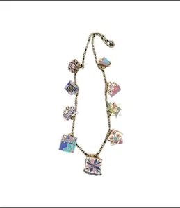 Vintage aos American Quilters Society Colorful Quilt Show 9 Charm Necklace  - Picture 1 of 11