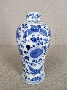 Antico vaso porcellana cinese blu e bianco Kangxi 7" marcato con difetti leggi descrizione - Foto 1 di 16