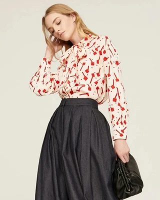 Tory Burch Red and Cream Lollipop pattern Women's Top Sz 14 - Image 1 of 4