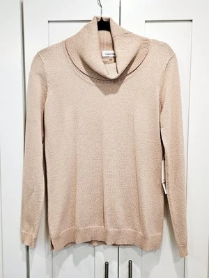 Suéter Calvin Klein Cuello Capucha XS Beige Metálico Manga Larga Tejido Nuevo con Etiquetas Vacaciones Foto 1 de 4