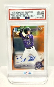 Braxton Fulford 2022 Bowman Auto 4/25 Orange Refractor 1st Chrome PSA 10 HOT - Picture 1 of 2