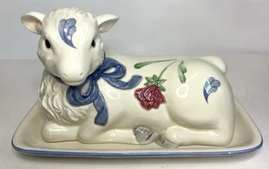 Vintage LENOX POPPIES ON BLUE Barnyard Collection Lamb Butter Dish - Picture 1 of 10