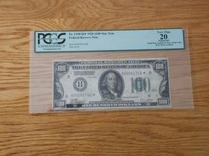 1928 $100 "STAR NOTE" ST LOUIS #H00002748* (8) NUMERICAL PCGS GRADED VF20 - Picture 1 of 4