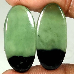 100% Natural Nephrite Jade Pair Oval Cabochon Perfect Shape 24.35Cts. 12x26x04mm - Picture 1 of 3