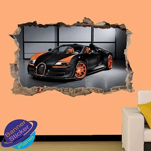 POSTER AUTO SPORTIVE SUPER LUX 3D ADESIVO PARETE DISTRUTTO DECORAZIONE STANZA DECALCOMANIA MURALE - Foto 1 di 3