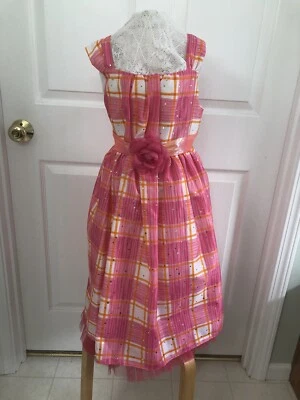 Vestido de fiesta para niña talla 10 Dollie & Me rosa fucsia/blanco naranja lentejuelas a cuadros Foto 1 de 4