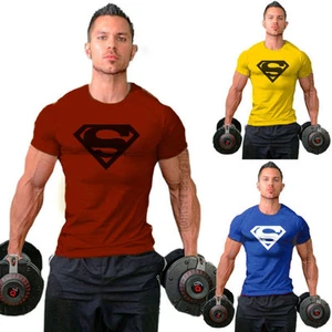 Men Casual Sport Gym T-Shirt Bodybuilding Fitness Cotton Shirt Clothes - Picture 1 of 26