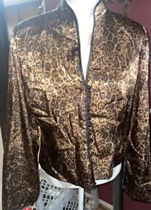 MSK Leopard Print Shiny Cord Button up Jacket / Blouse Women's Size 12 - Picture 1 of 6