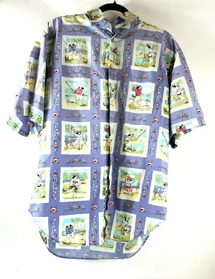 Camisa grande de algodón con botones de manga corta Big Dogs para hombre perros de golf púrpura Foto 1 de 4