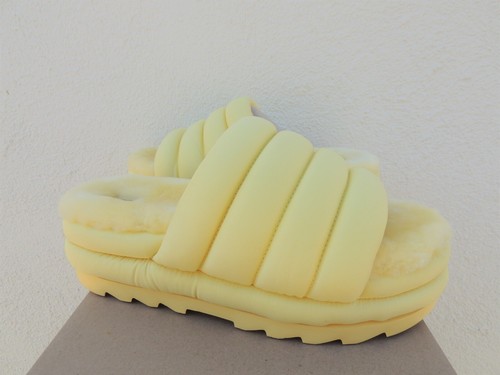SANDALI SCIVOLO PLATEAU UGG BANANA GIALLI BANANA MAXI PELLE DI PECORA DONNA US 12 EURO 43 NUOVI
