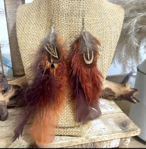 Handcrafted BOHO Earrings for Women Dangling Feather NEW - Picture 1 of 2