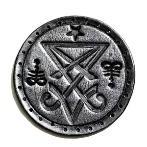 sigil of lucifer silver antique circle GENUINE LEATHER  PATCH black metal  - Picture 1 of 2