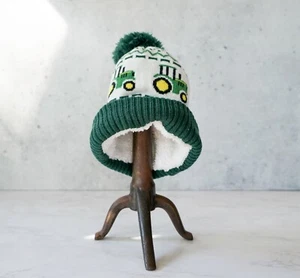 John Deere Tractor Pom Pom Knit Beanie Hat Cap TODDLER Lined Winter Farm Trucker - Picture 1 of 11