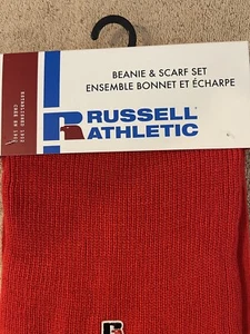 RUSSELL ATHLETIC, Acrylic Winter Beanie & Scarf Set, in RED. One Size. New - Picture 1 of 11