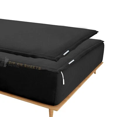 Sábanas ajustables con cremallera - Incluye 2 sábanas con cremallera y 1 base de sábana ajustable 100 % algodón Foto 1 de 4