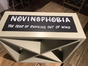 Painted Wooden Wine Rack With Chalkboard Novinophonia Top. 24 Bottle Storage - Picture 1 of 6