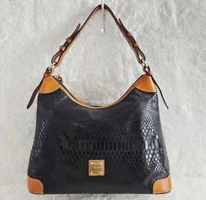 DOONEY & BOURKE Erica Black Snakeskin Embossed and Leather Hobo Shoulder Bag - Picture 1 of 17