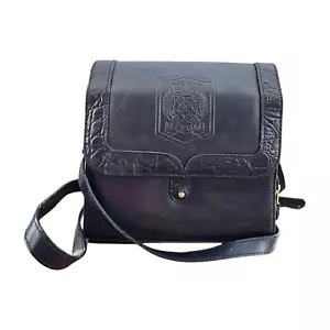 Belle Rose HANDBAG Vintage Leather MESSENGER BAG Black CROSSBODY Purse Hang Tag - Picture 1 of 10