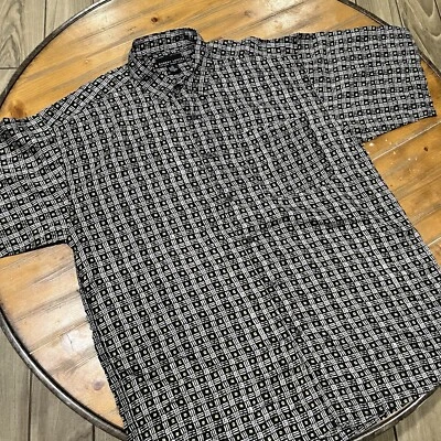 Robert Louis Shirt Extra Large Black Print 90s Silk Short Sleeve Island Plaid - Image 1 of 4