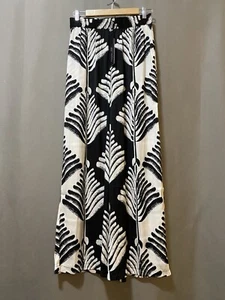 NWT Rachel Zoe Women Elastic Waist Hi-Rise Wide-Leg Pants SZ S Black White Leaf - Picture 1 of 12